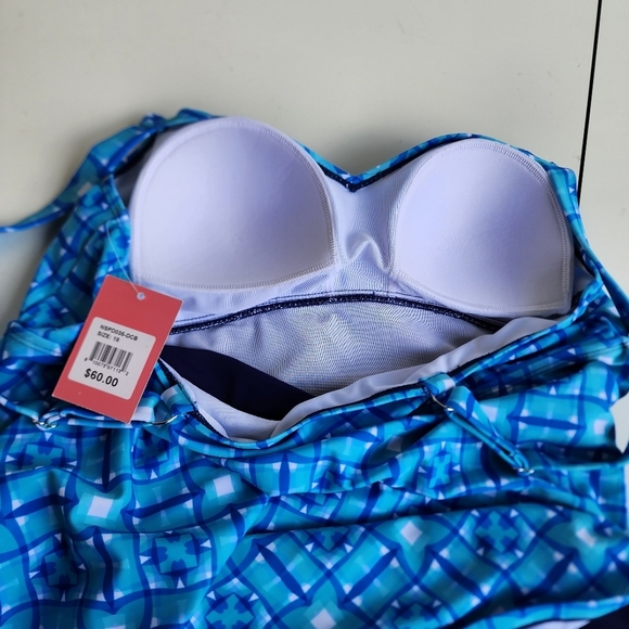 NWT $60 Noon 1 Piece Swim Skirted Bathing Suit White Blue Mosaic Casey Key 18 - Picture 9 of 16